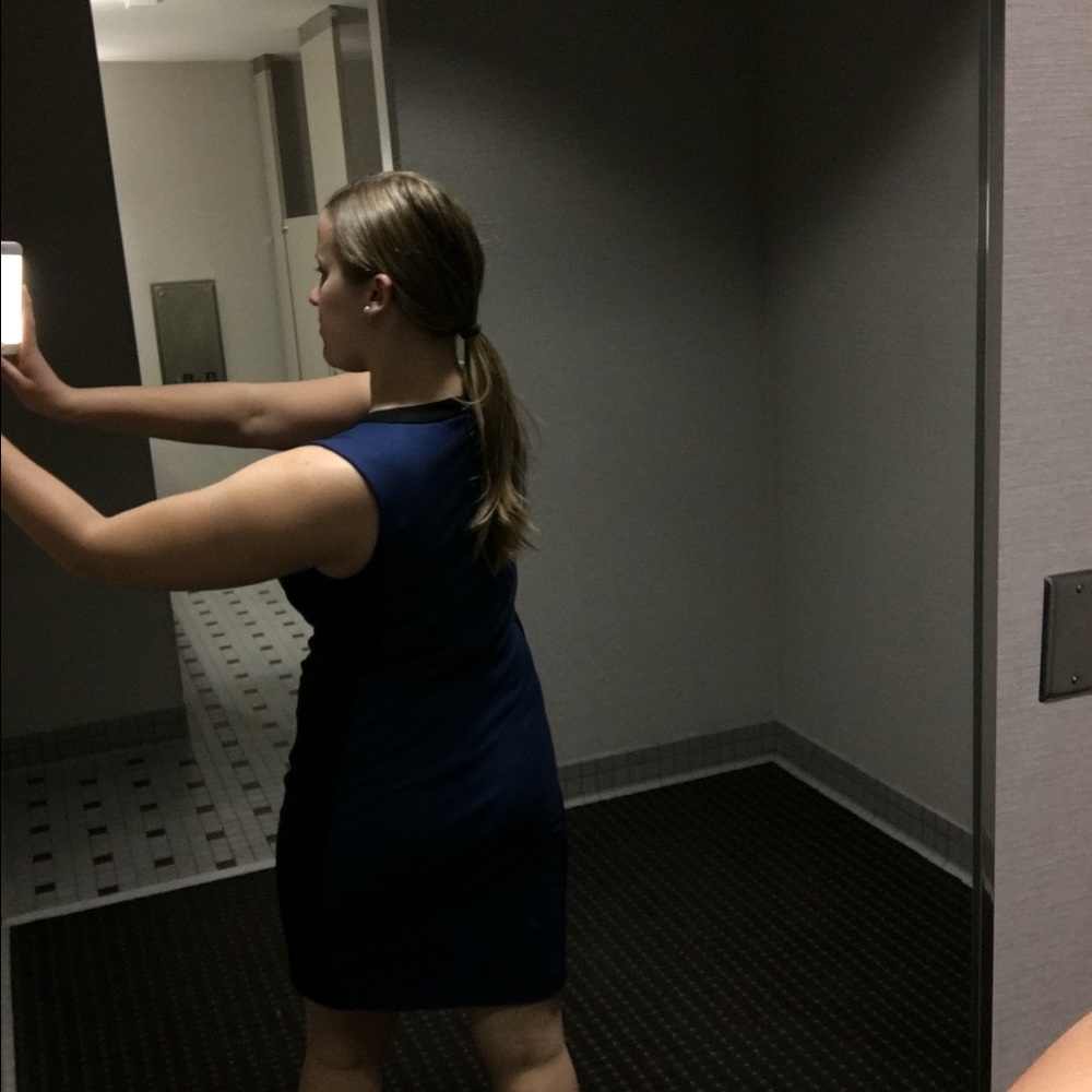 DKNY Navy and Black Colorblock Ponte Dress - Picture 6 of 6