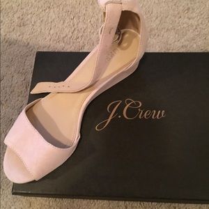 jcrew Laila pink suede wedges
