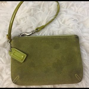 Used COACH Green Suede Wristlet Clutch