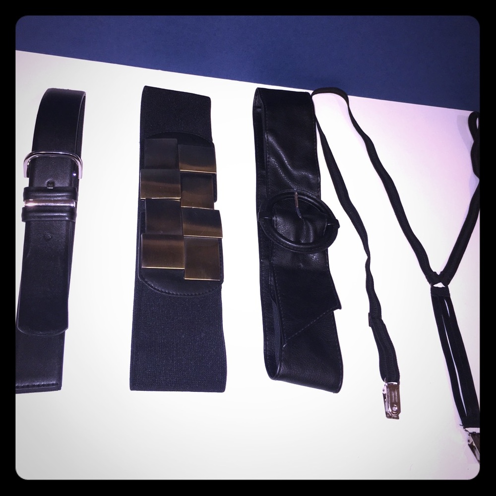 Set of 3 black belts and one suspenders.