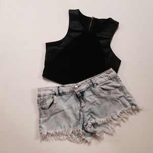 Distressed Light Wash Jean Short