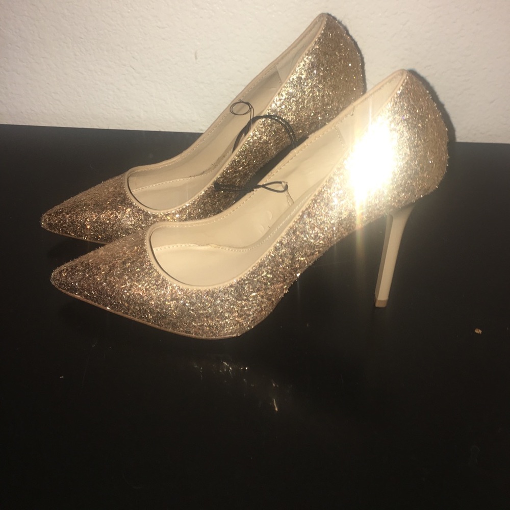 Gold pointed toe heels