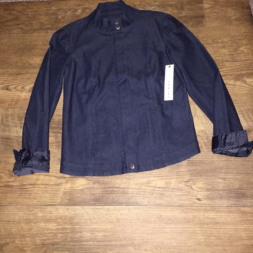 🆕Tribal Blue Denim Jacket with Elastic Waist Back