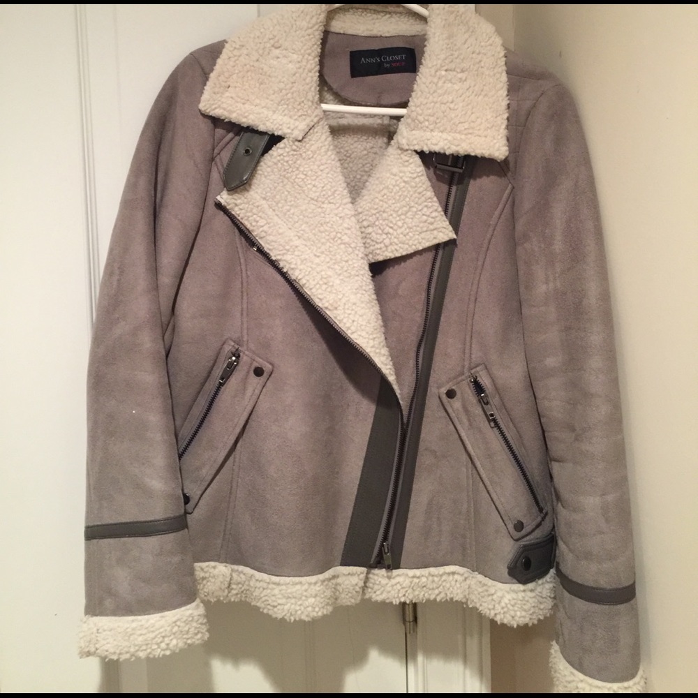 Gray suede shearling coat