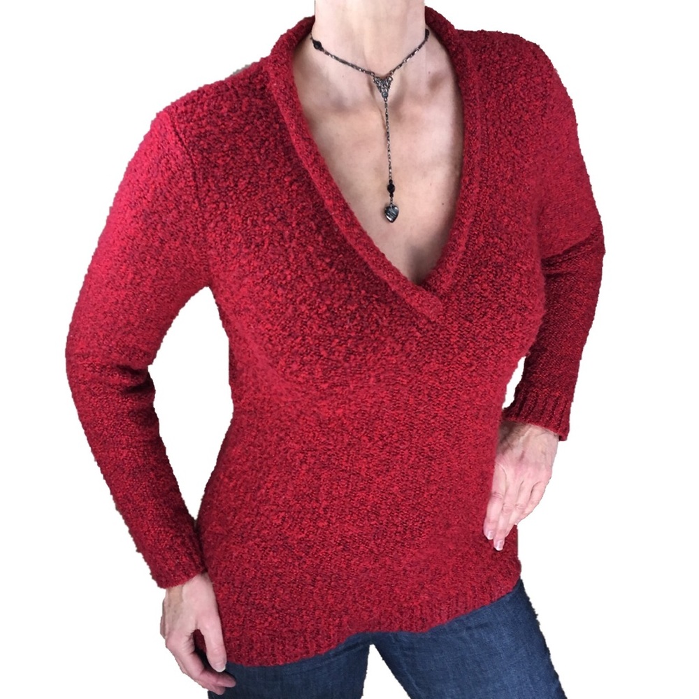 PONSESA Red V-Neck Sweater