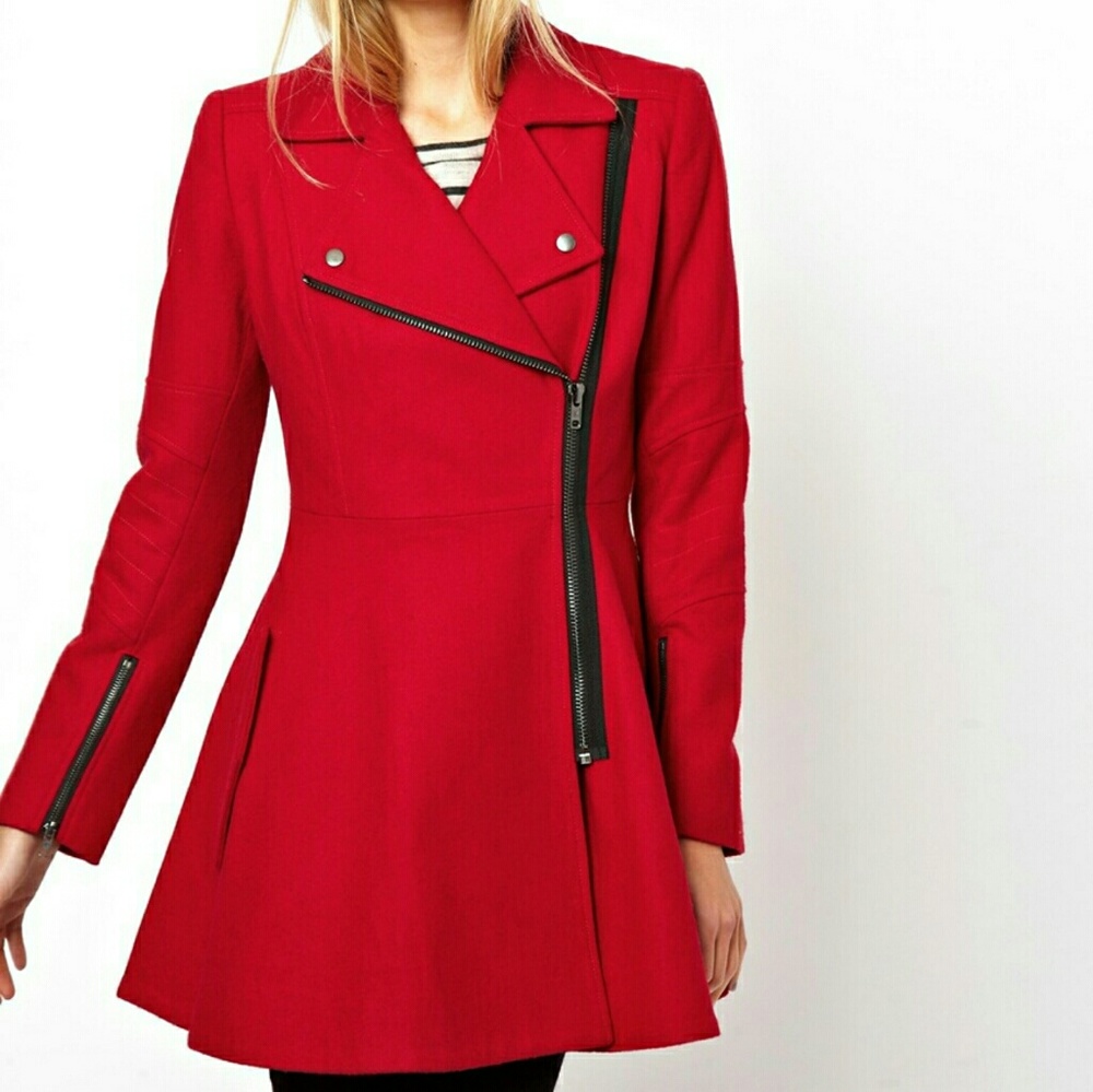 ASOS Red Skater Skirt Coat