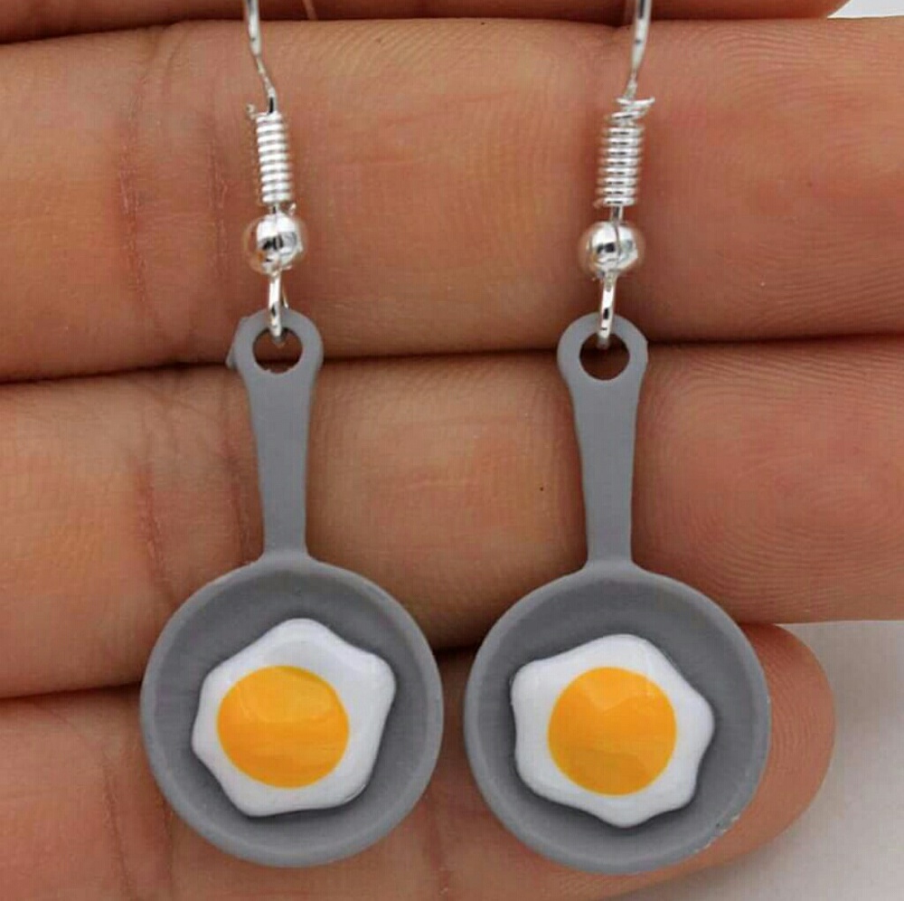 2/$10 Cute Egg Frying Pan Dangle Earrings