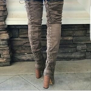 Over the knee lace up back boots