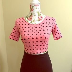 Forever 21 pink with black hearts crop top