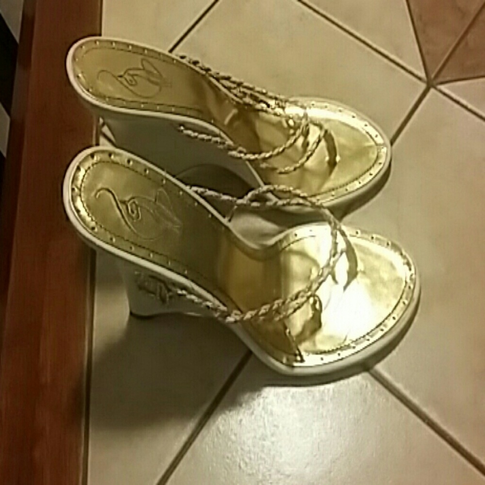 Baby phat white gold and pink shoes