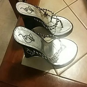 Black and silver baby phat wedges