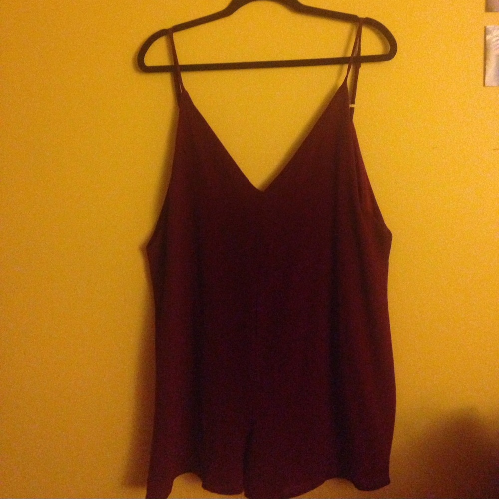 Sexy maroon low cut, drop V back romper