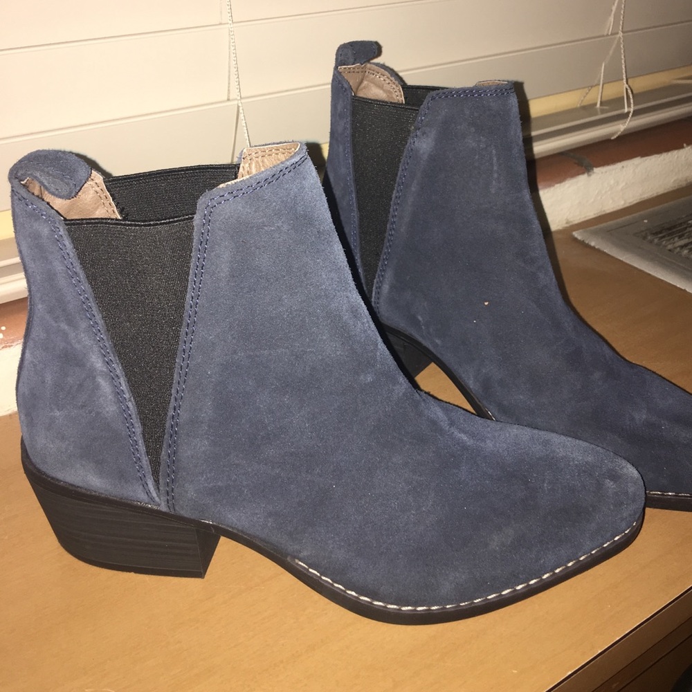 Navy suede booties