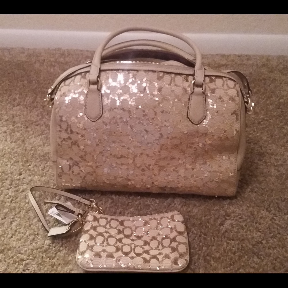 Coach Poppy Sequined Bag W/ Matching Wristlet
