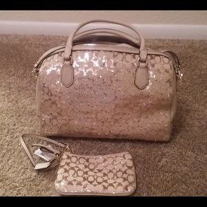 Coach Poppy Sequined Bag W/ Matching Wristlet