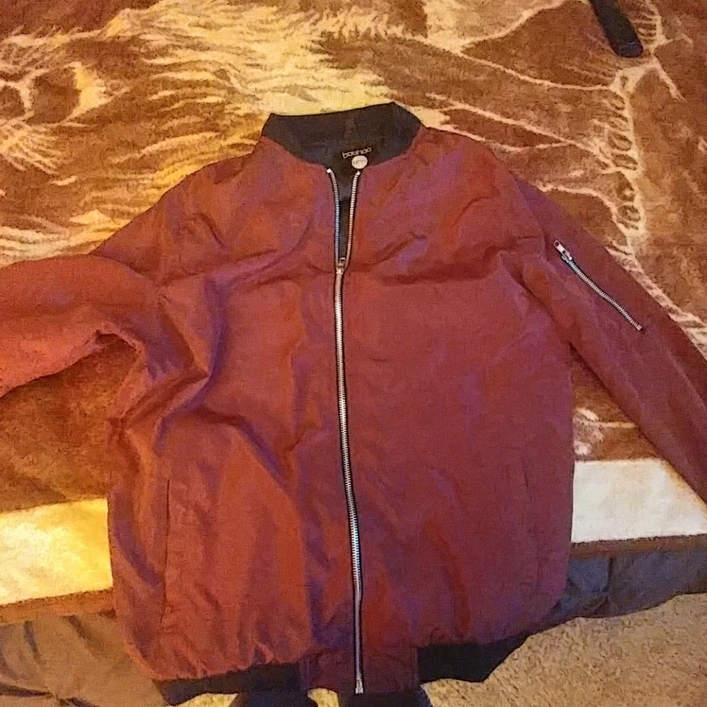 Boohoo Men Burgundy Bomber Jacket