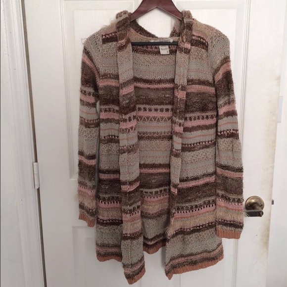 cream brown pink hooded duster - Picture 1 of 1