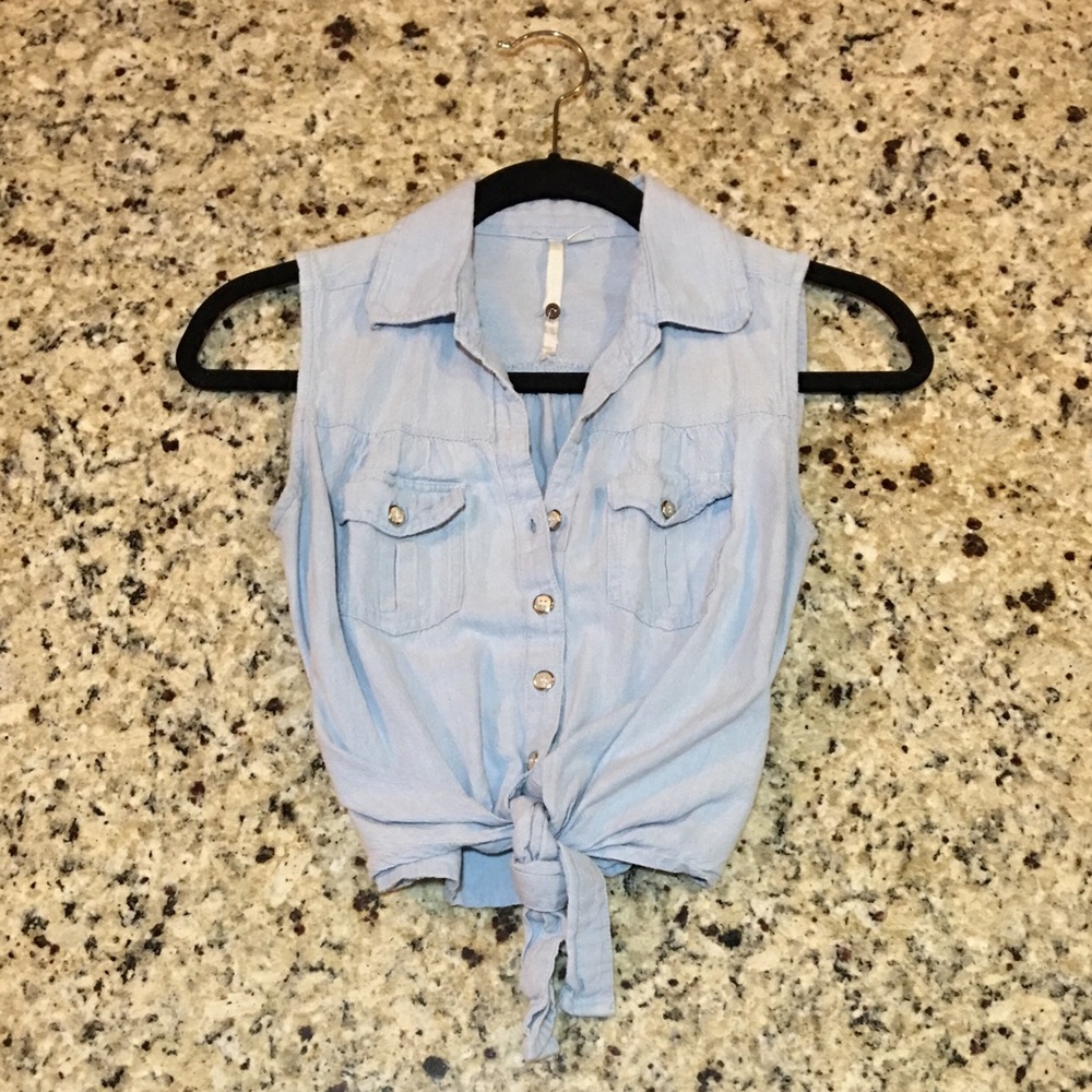 Vintage Light-Washed Faded Denim Top