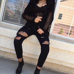 Mesh long zip up sweater