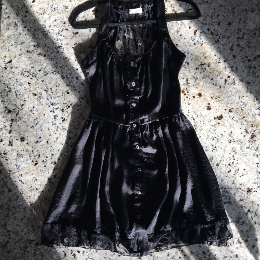 Lulu's Black Dress with Button and Lace Detail