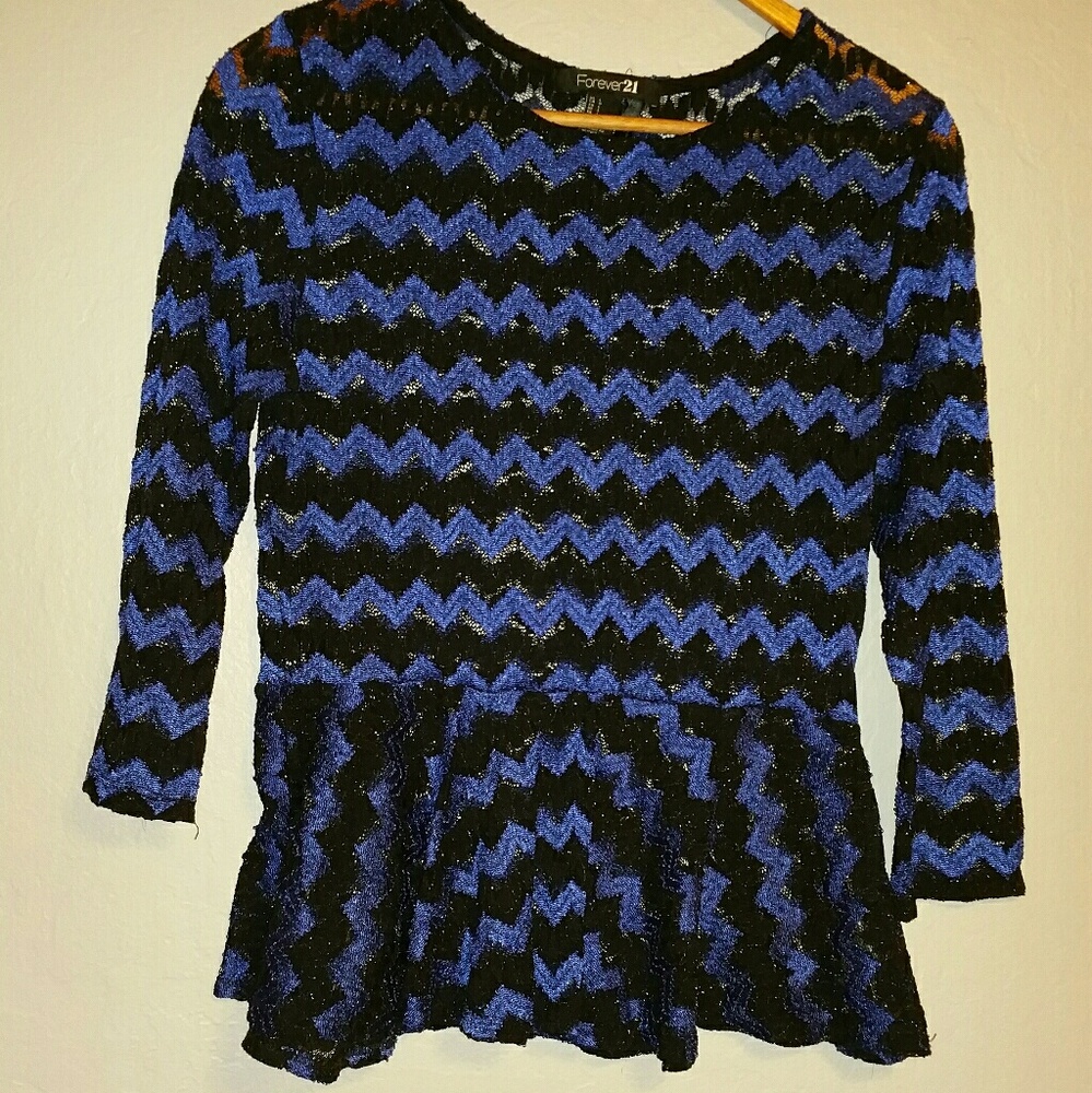 Royal blue and black peplum shirt