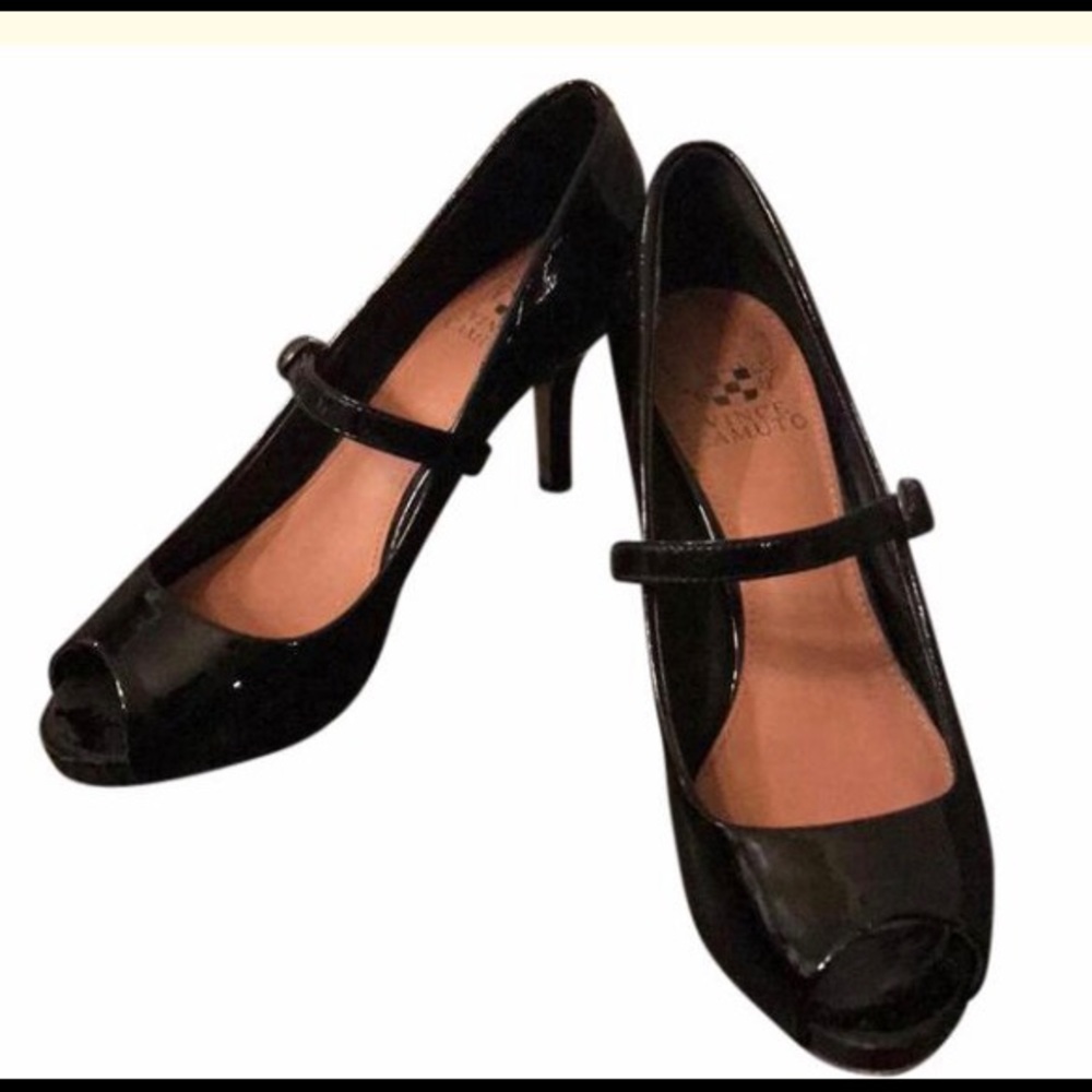 Vince Camuto black patent pumps. Lightly worn.