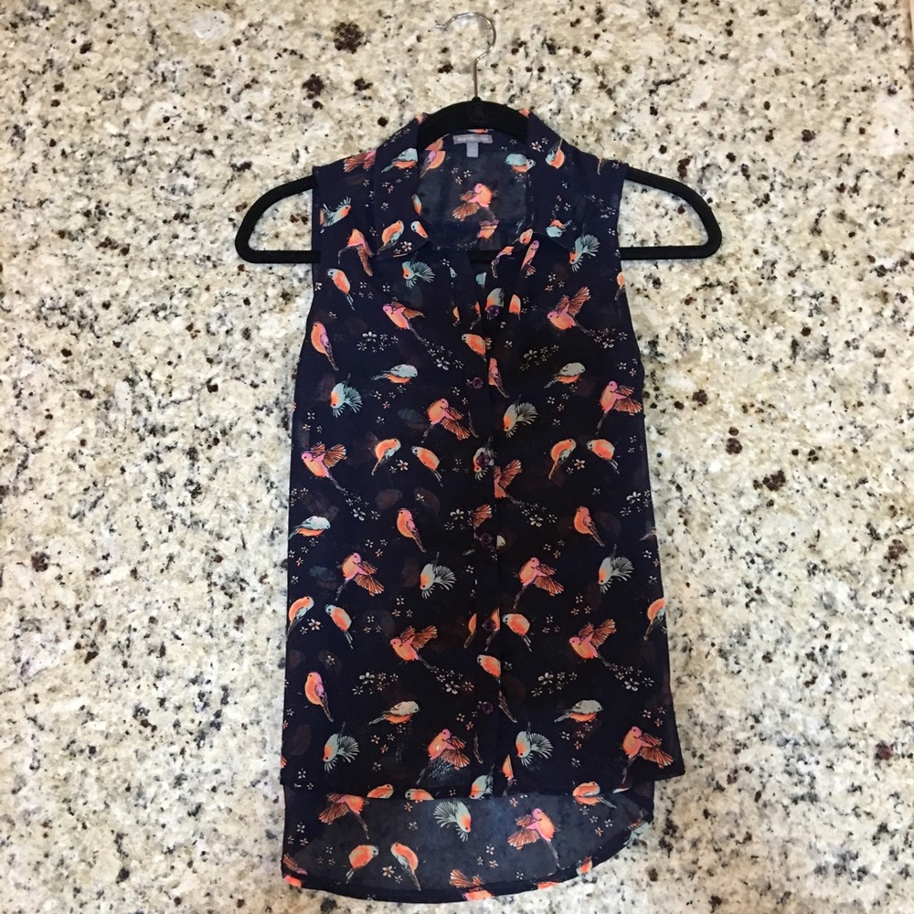 Charlotte Russe Blue Bird Sheer Patterned Top