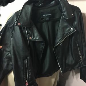 Black leather jacket with silver hardware