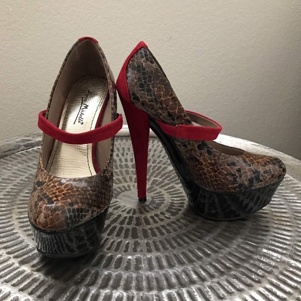 ANNE MICHELLE brown/red stiletto platform heels