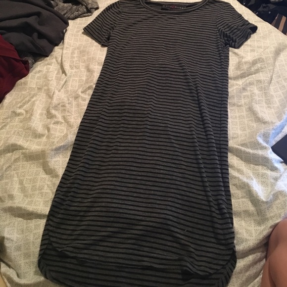 Black and Grey Striped T-shirt Dress - Picture 1 of 1