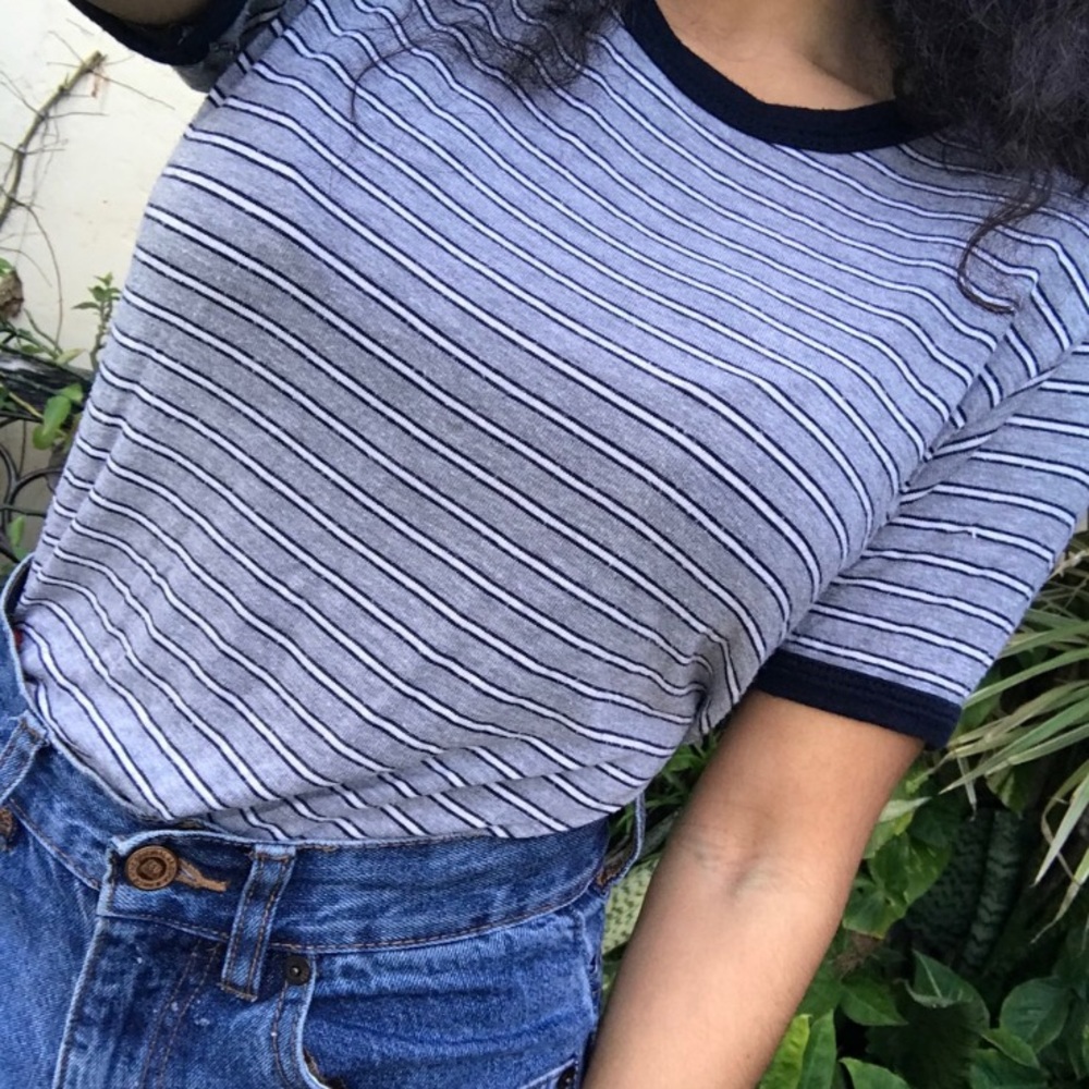 Brandy Melville navy and grey ringer tee