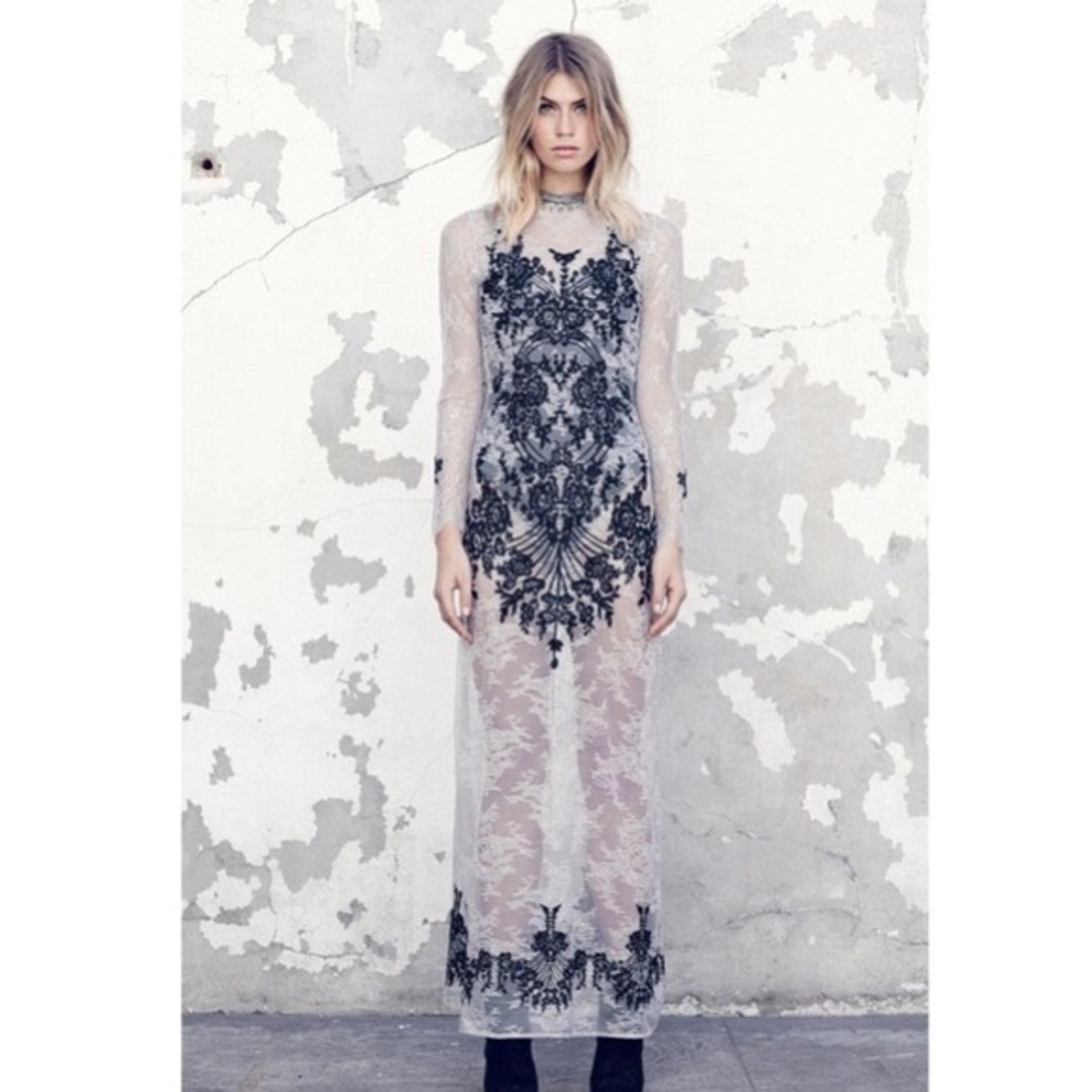 For Love and Lemons Lacey Dreams Maxi Dress Grey