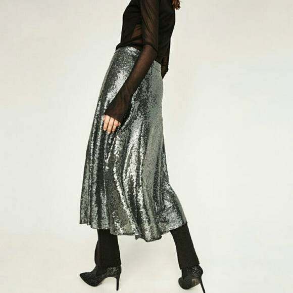 ZARA SEQUINNED MIDI SKIRT - Picture 4 of 4