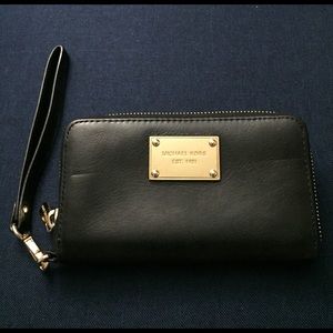 Michael Kors Black Leather Wristlet
