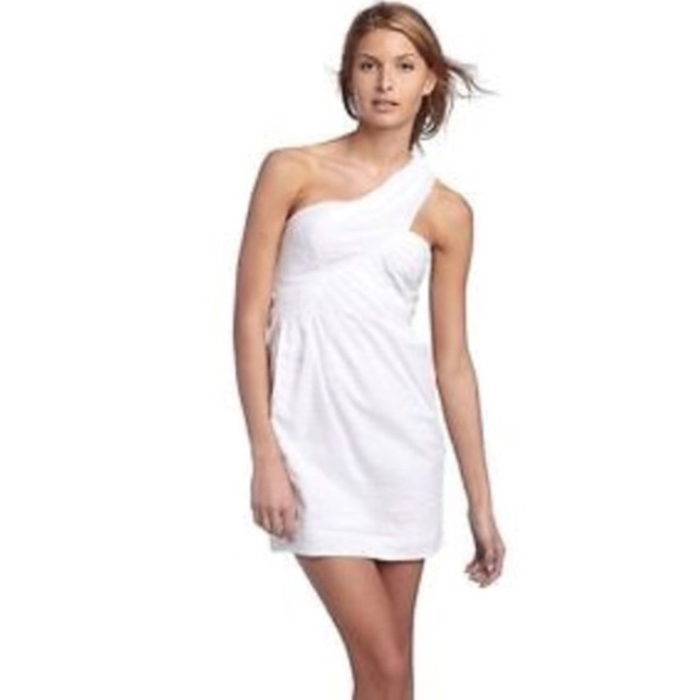 NWOT BCBG White One Shoulder Eyelet Dress