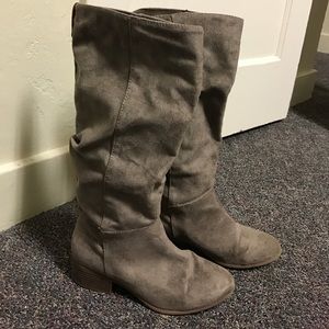 Gray faux suede boots