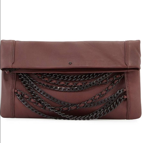 Ash Handbags - Ash Domino Chain Leather Clutch Bag, Dark Wine NWT