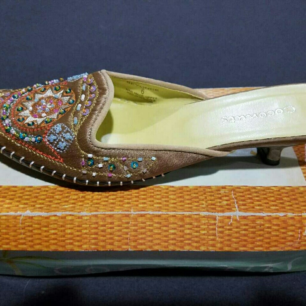 Boho chic ...embellished kitten heel mule