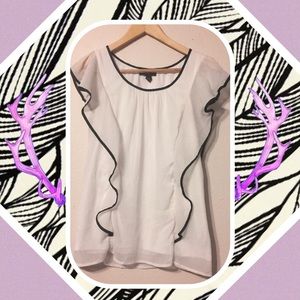 Shimmery Blouse w/ Black Piping and Ruffle Detail