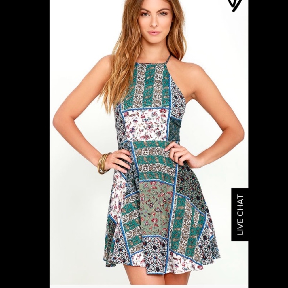 Lulus Sunflower Days Green Print Skater Dress