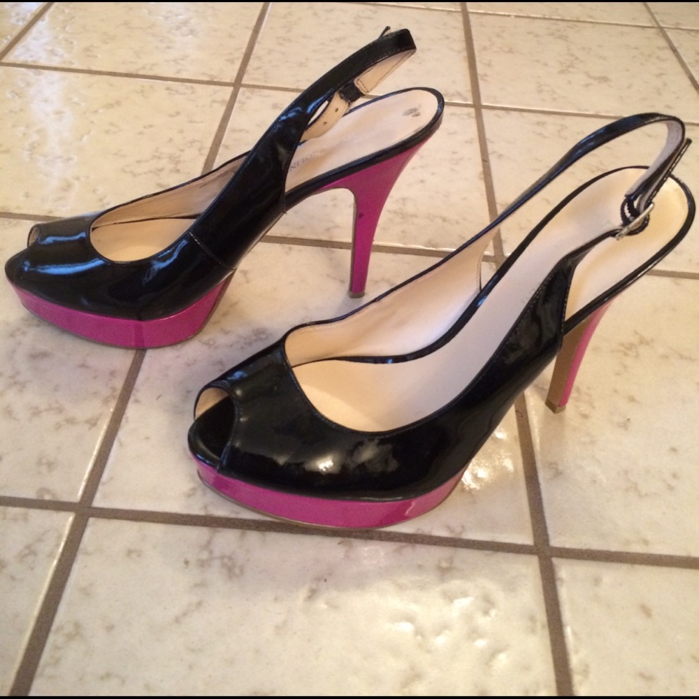 Enzo Anglioni Black Patent Peep Toe Heels Size 8