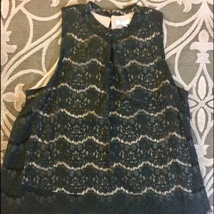 Olive green (mock neck) lace top