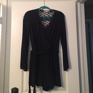 Beautiful Crochet Lace-Like Open Back Romper -Navy