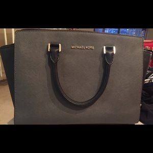 Grey & black Michael Kors Selma Medium Satchel