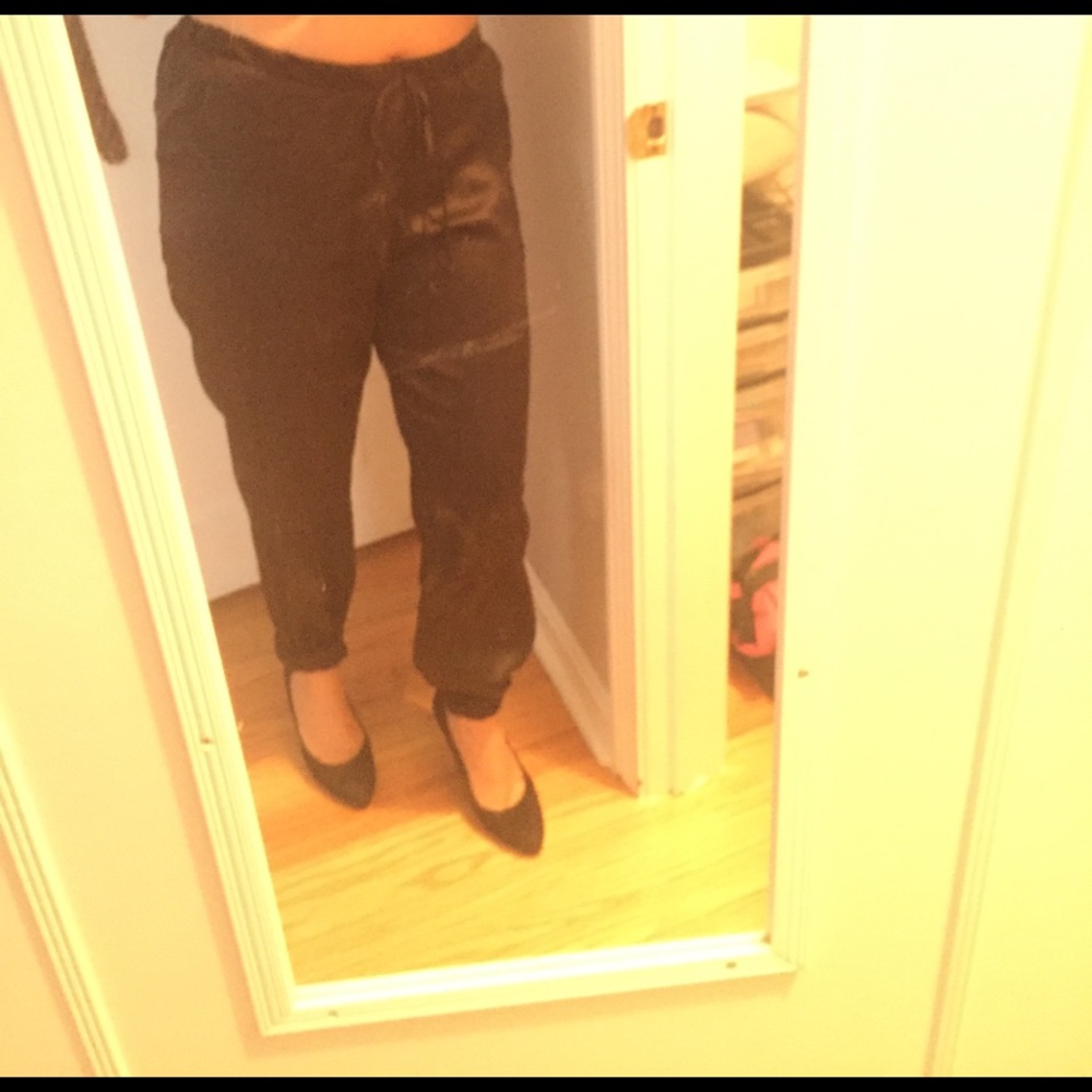 Silky black jogging style dress pants worn x 1