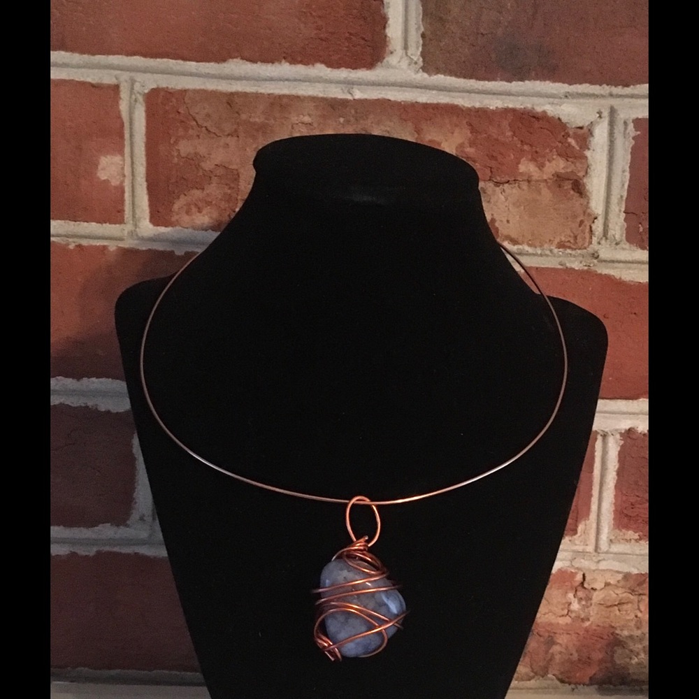 Beautiful Blue Agate Pendant With Copper, New!
