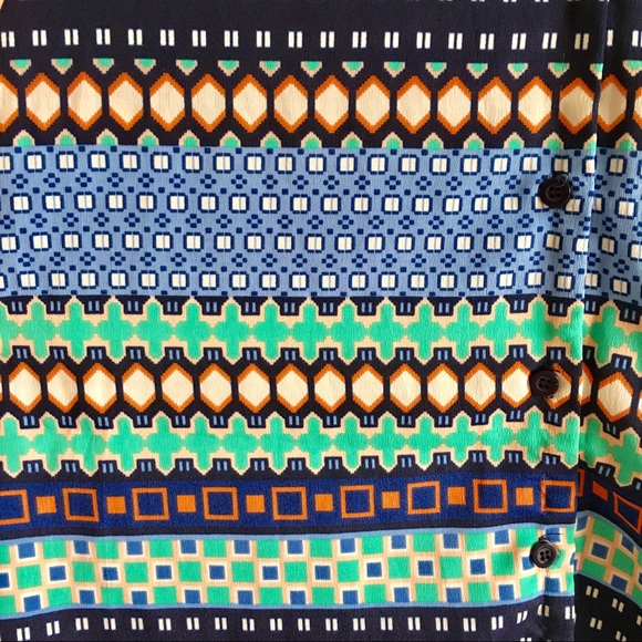 [53] AQUA Patterned Button-Down Dress w Waste Sash - Picture 4 of 5