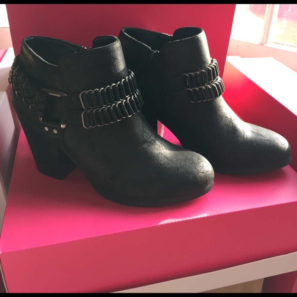 Black Leather Biker Booties