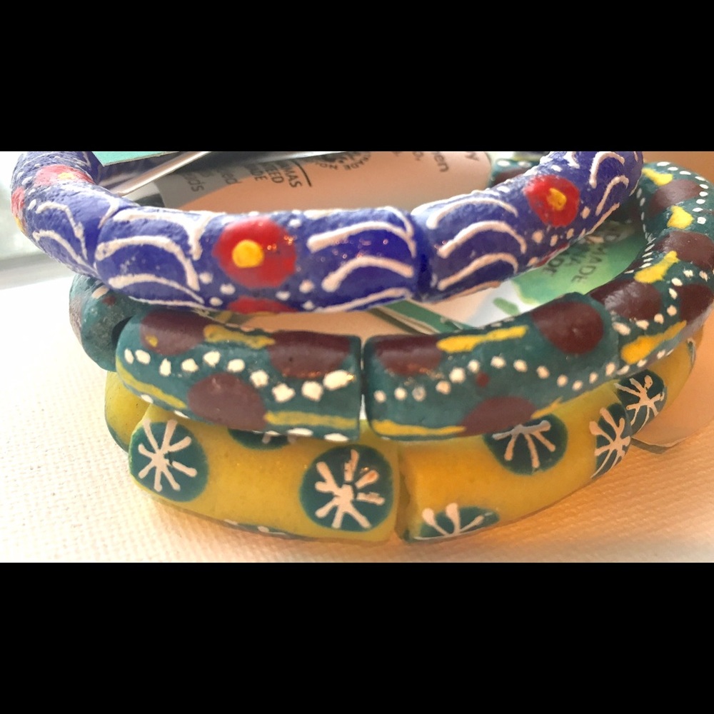 3 African Recycled Glass Bead Fair Trade Bracelets - Picture 4 of 6
