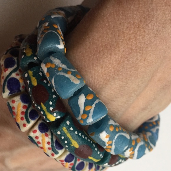 3 African Recycled Glass Bead Fair Trade Bracelets - Picture 5 of 6